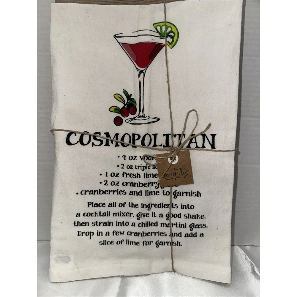 MUD PIE Drink Recipe COSMOPOLITAN Cotton Tea Towel NEW